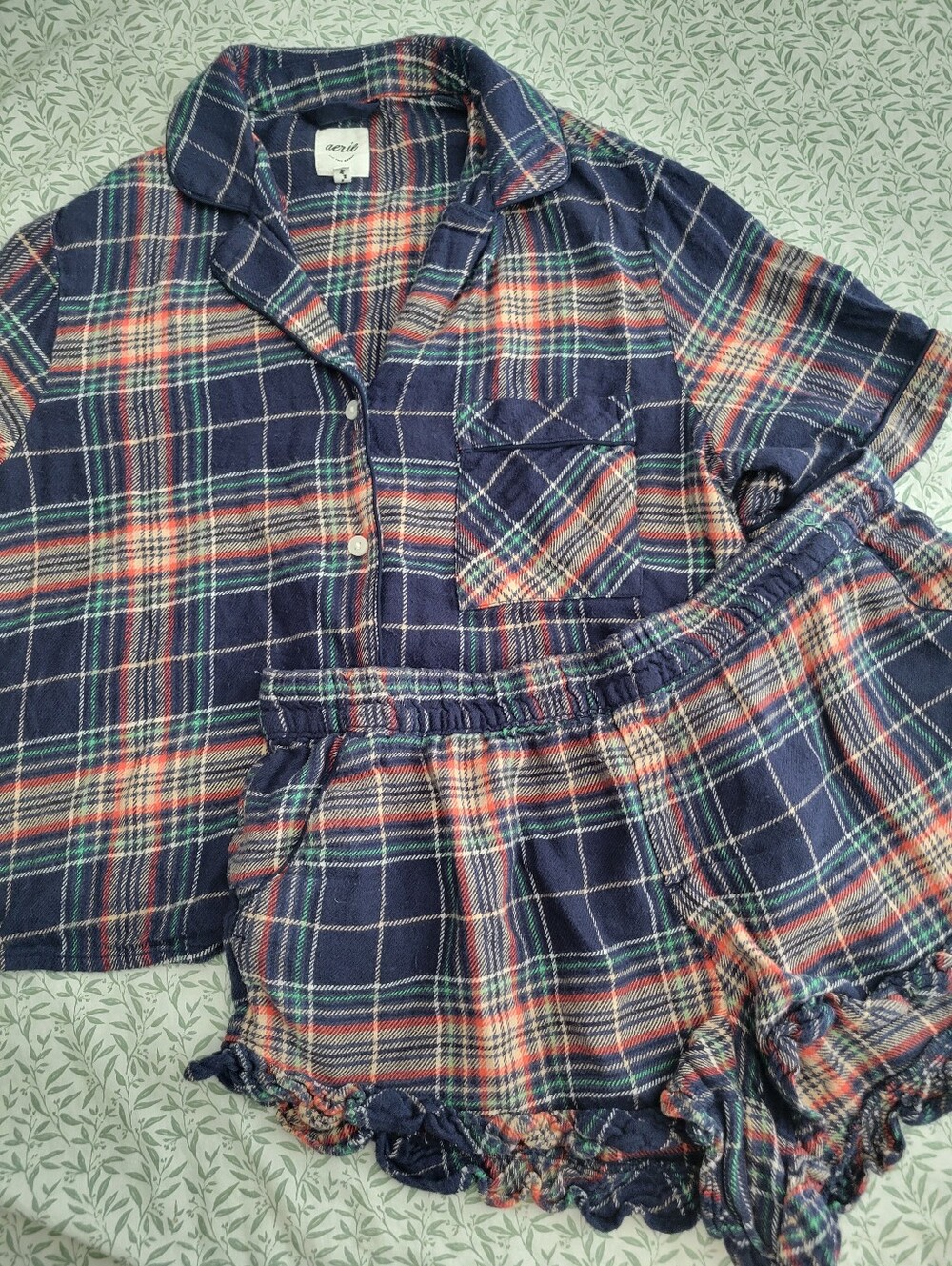 aerie Plaid Pajama Shorts Set Cotton